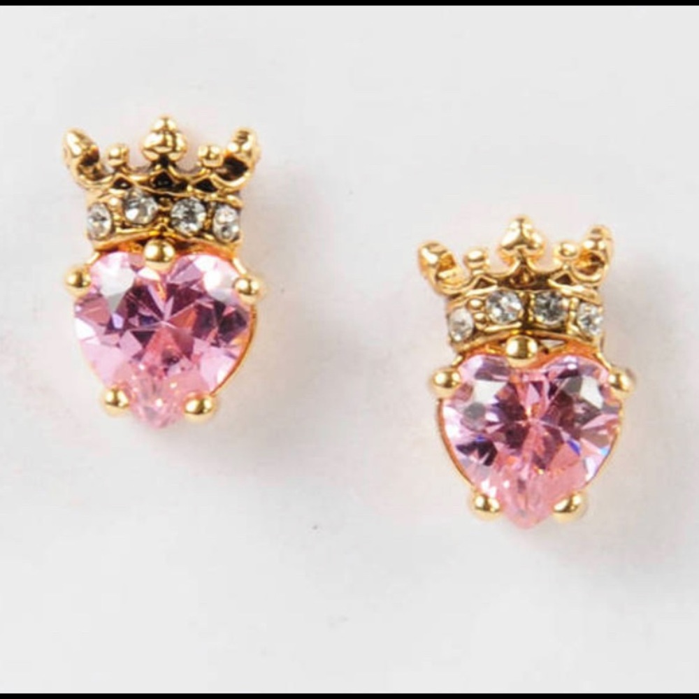 Juicy Couture Earrings - pink stone heart crown